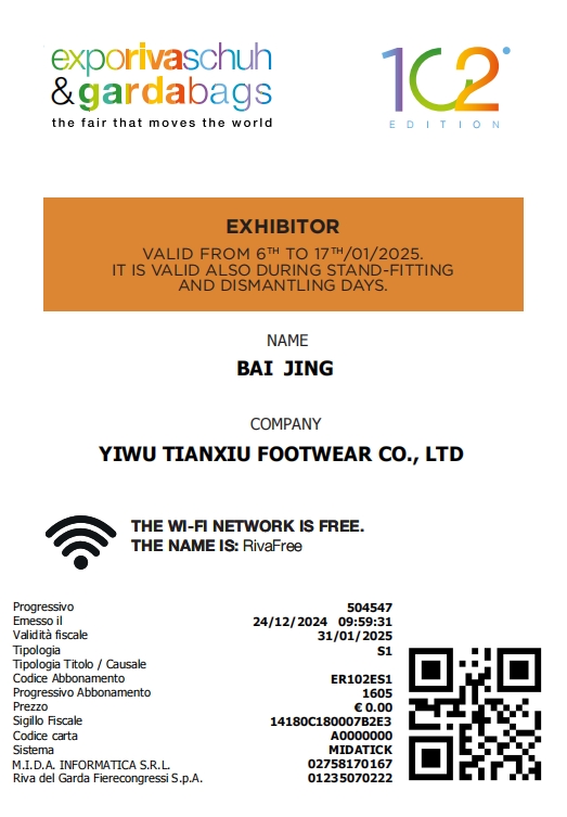 Calzado de Tianxiu para participar en Exporivaschuh & Gardabags en Italia