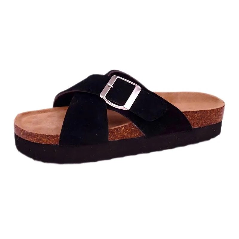 Sandalias clásicas de corcho con plataforma y cinta cruzada para mujer
