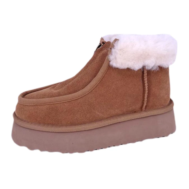 Botas de nieve con plataforma de ante genuino y piel con cuello para mujer