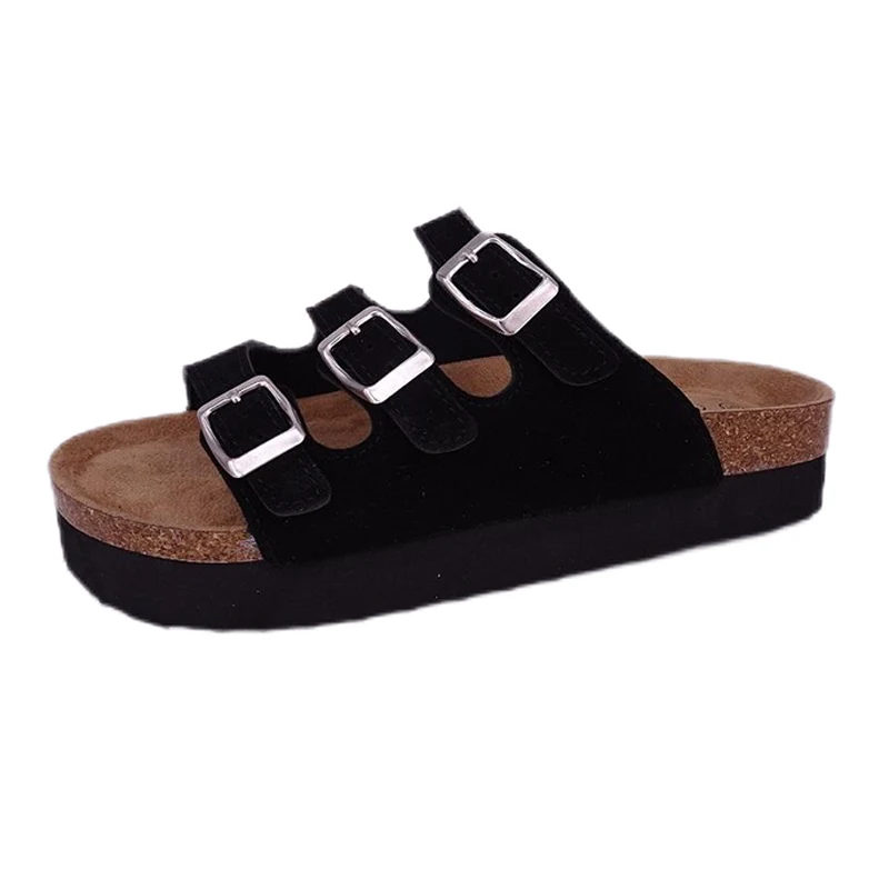 Sandalias de plataforma con 3 correas de ante genuino para mujer