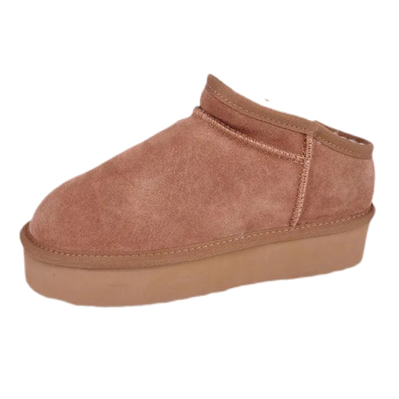 Mule con plataforma acogedora de ante genuino para mujer