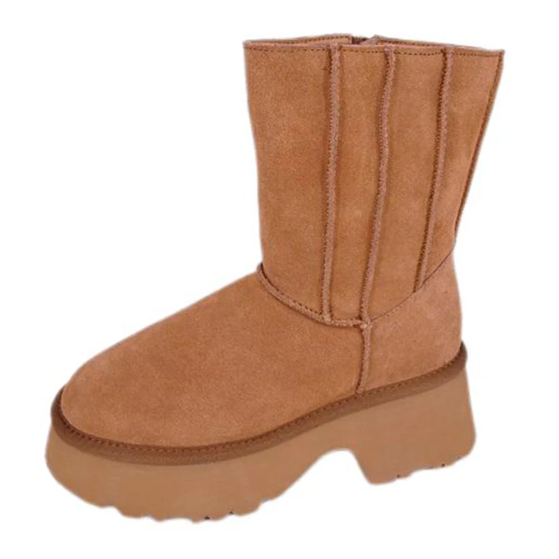 Botas altas con tacón grueso de piel de ante auténtica para mujer